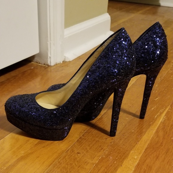Gianni Bini Navy Blue Glitter Heels - Picture 3 of 4